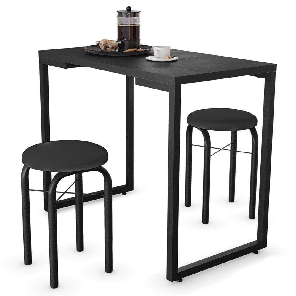 Conjunto Mesa de Cozinha Prattica Industrial 120cm e 2 Cadeiras Eames F02  Preto - Mpozenato