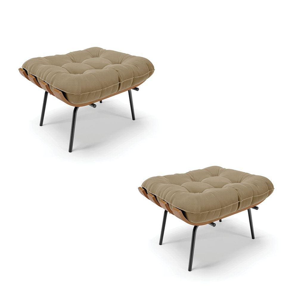 Kit 02 Puffs Costela Suede Marrom Rato Base Metálica Preto - D`Rossi