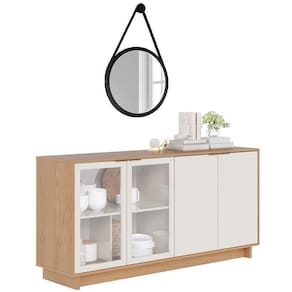 Balcão Aparador Buffet Vicky Com Espelho Adnet 67cm C05 Noce Milano/Preto - Mpozenato