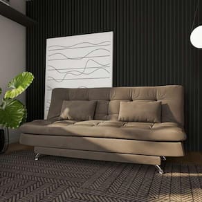 Sofá-cama 3 lugares casal estilo suede marrom
