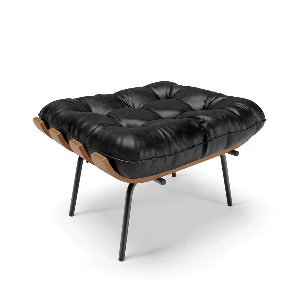 Puff Costela Corano Preto Base Metálica Preto - D`Rossi