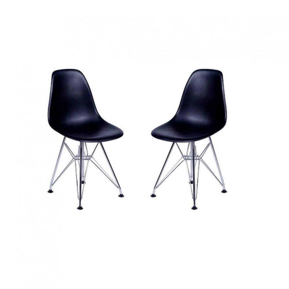 Conjunto 2 Cadeiras Eames DKR Base Cromada OR Design Preto
