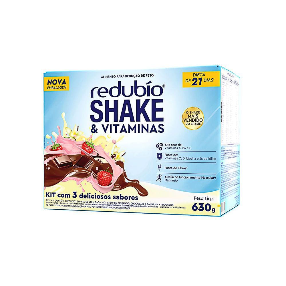 Kit Shake Redubío Sabor Baunilha, Chocolate e Morango 630g