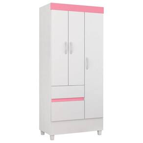 Guarda Roupa Flex 3 Portas 2 Gavetas D02 Branco/Rosa/Branco - Mpozenato