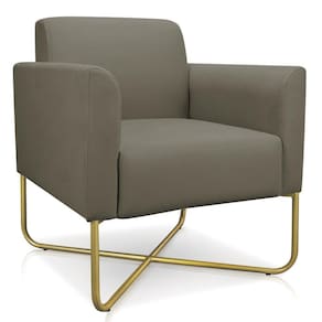 Poltrona Decorativa Base Industrial X Dourada Maressa S12 Suede Marrom Rato - Ibiza