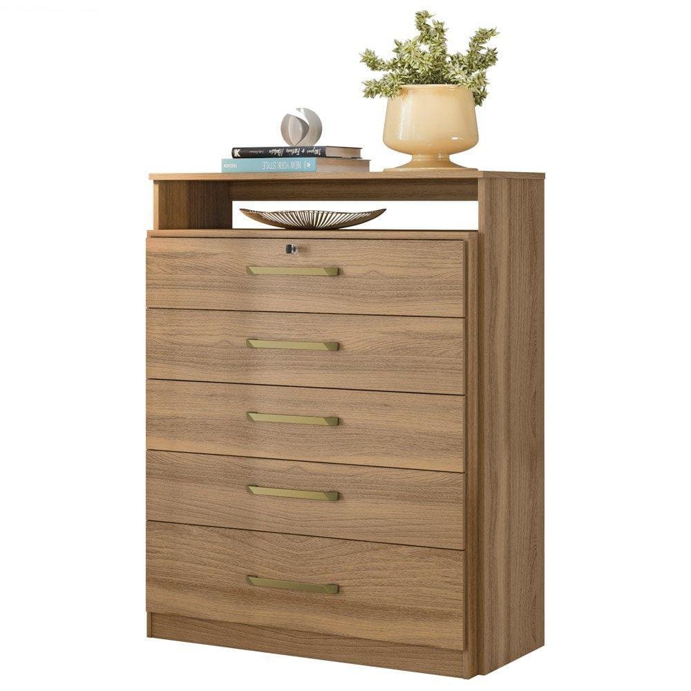 Cômoda Para Quarto 5 Gavetas 1 Nicho Triunfo D02 Amendola Touch - Mpozenato