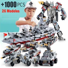 1.000 Pcs Blocos Mega Navio + Robô + Veículos de Guerra