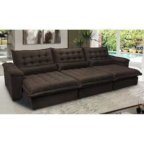 Sofá Retrátil e Reclinável 3,52m com Molas Ensacadas Cama inBox Aconchego. Tecido Velusoft