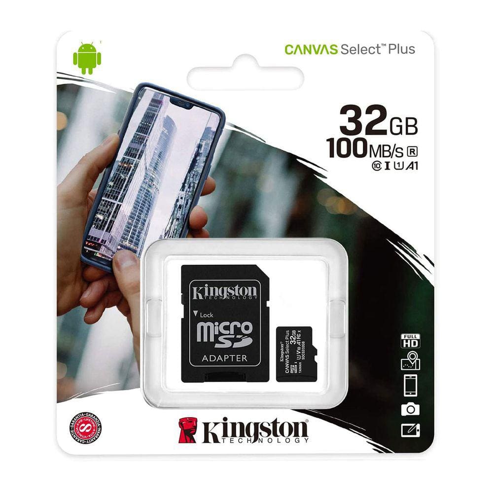 Cartão de Memória Micro SD Kingston Canvas Select Plus 32GB, Classe 10, C/ Adaptador - SDCS2/32GB