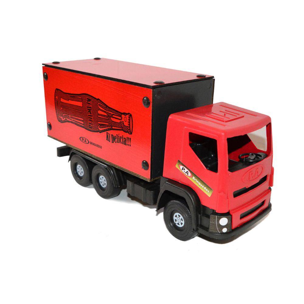 CAMINHAO CARRETA BAU DE BRINQUEDO GRANDE PLASTICO E MADEIRA 70CM