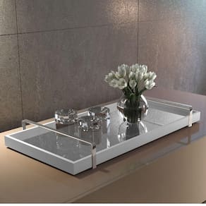 Bandeja Decorativa Branca Espelhada Alça Cromada