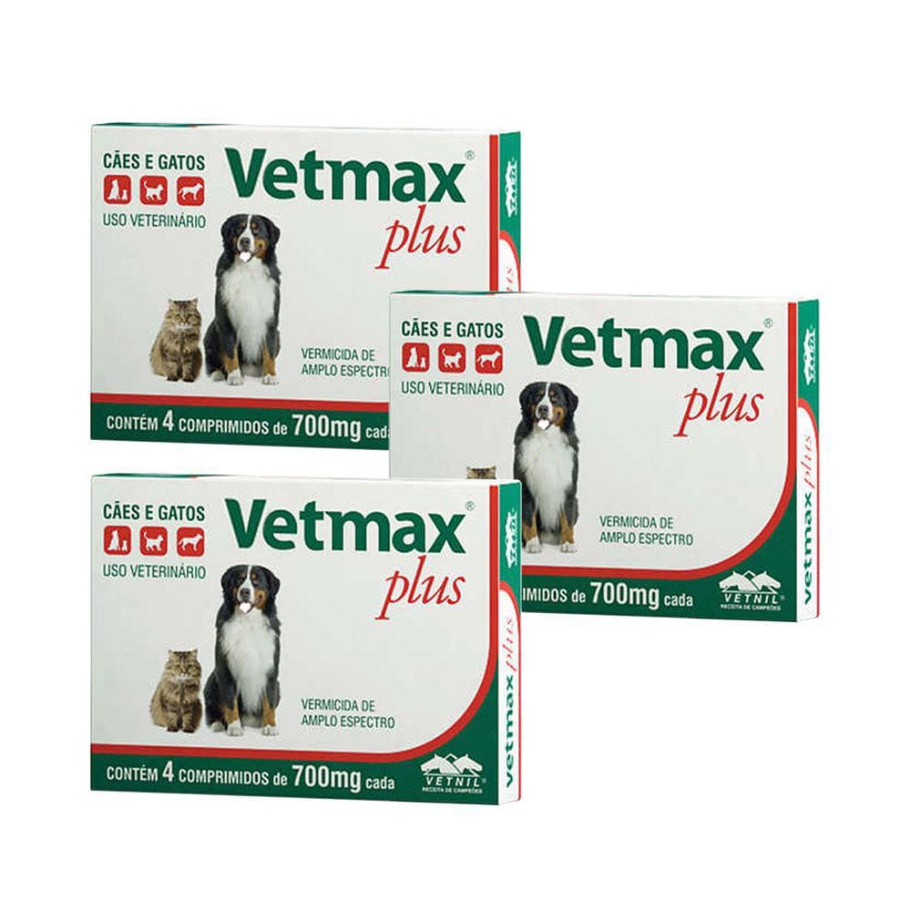 Vetmax Plus 700mg Vetnil 4 comp. Cães e Gatos Kit com 3