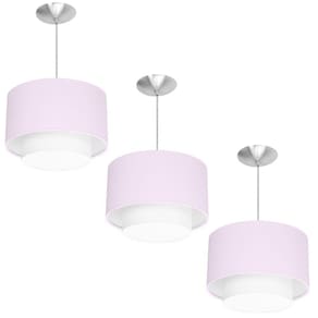 Kit 3 Lustres Cupula Pendente Dome Duplo Rosa Com Branco