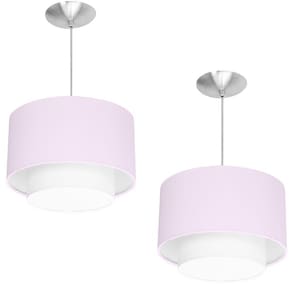 Kit 2 Lustres Cupula Pendente Dome Duplo Rosa com Branco