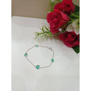 Pulseira Zircônias Coração cor Turmalina Paraíba Prata 925 de Lei Ref 24841