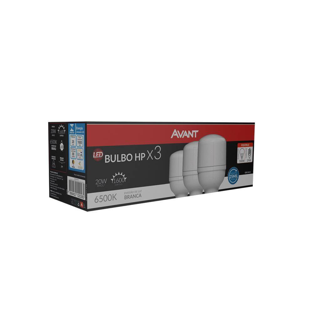 Kit 3 Lâmpadas Led Avant BulboHP 20w 6500k Bivolt