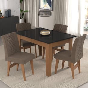 Conjunto Mesa de Jantar 120 cm com 4 cadeiras Rio Multimóveis EX1005 Madeirado/Preto/Castor