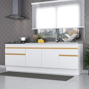 Kit 2 Balcões com Rodapé Gabinete Pia 150 cm e Cooktop 70 cm Veneza GW Multimóveis MP2108 Branco