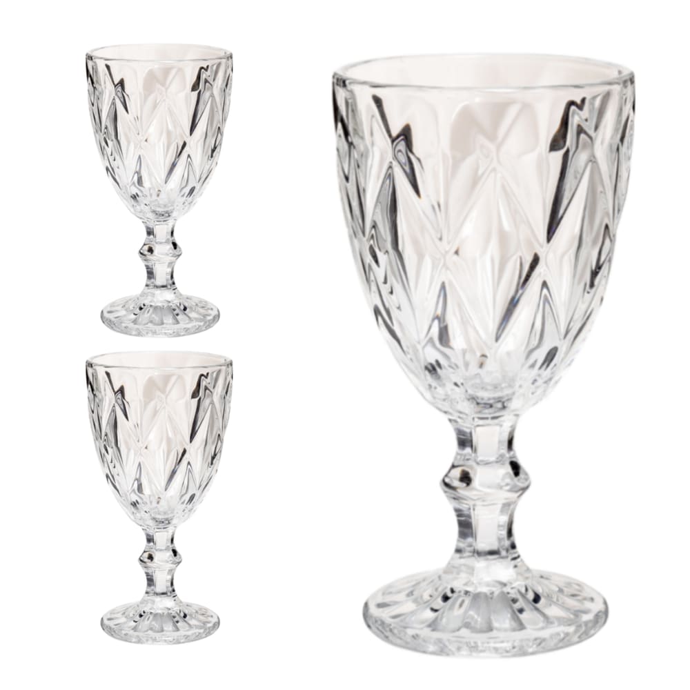 Copo Taça Vidro Diamante Transparente Para Agua 300ml 2Un
