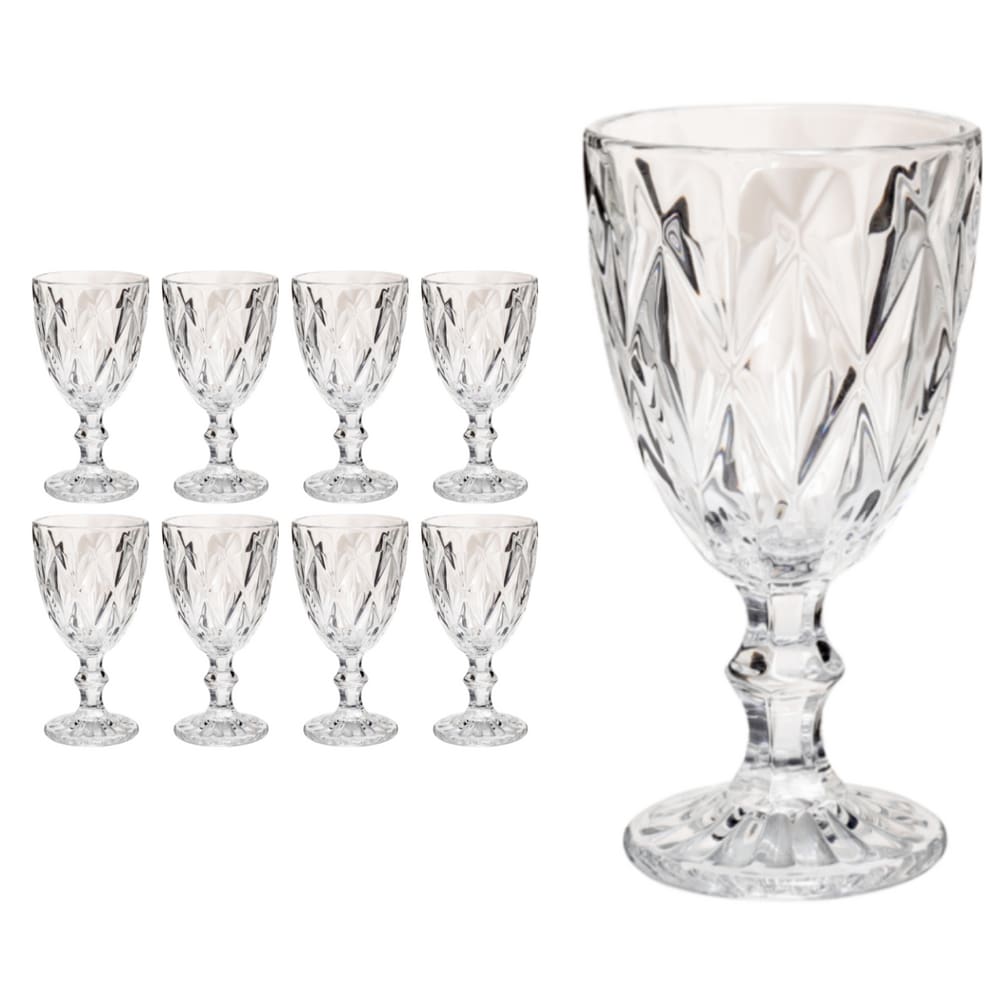 Copo Taça Vidro Diamante Transparente Para Agua 300ml 8Un