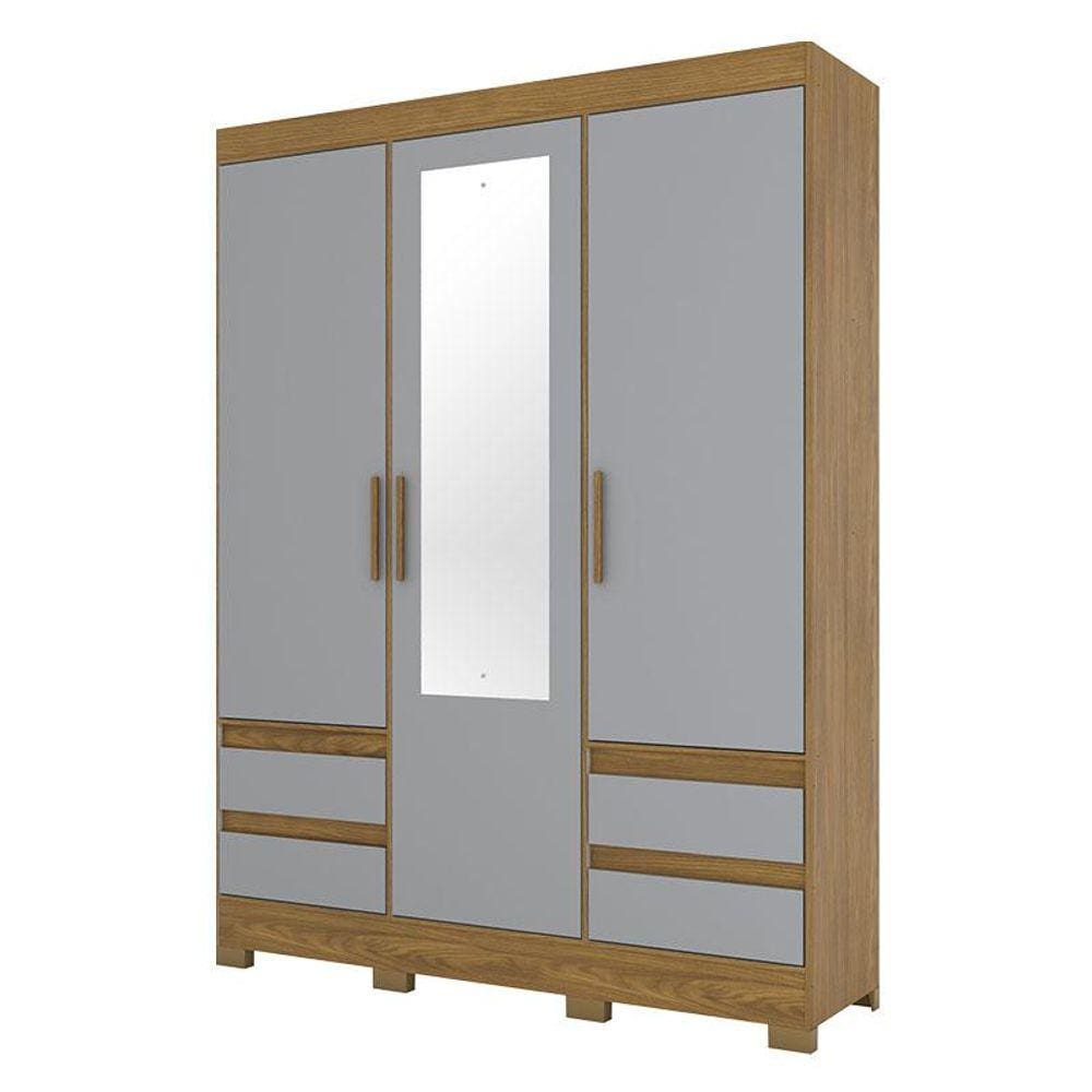 Guarda Roupa Casal Lema Nature Cinza com Espelho - Briz Móveis