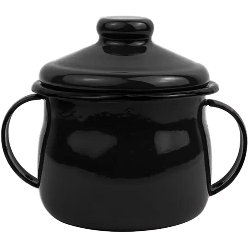 Açucareiro Esmaltado Ágata 239ml Porta Açúcar com Tampa e Alças Laterais Preto