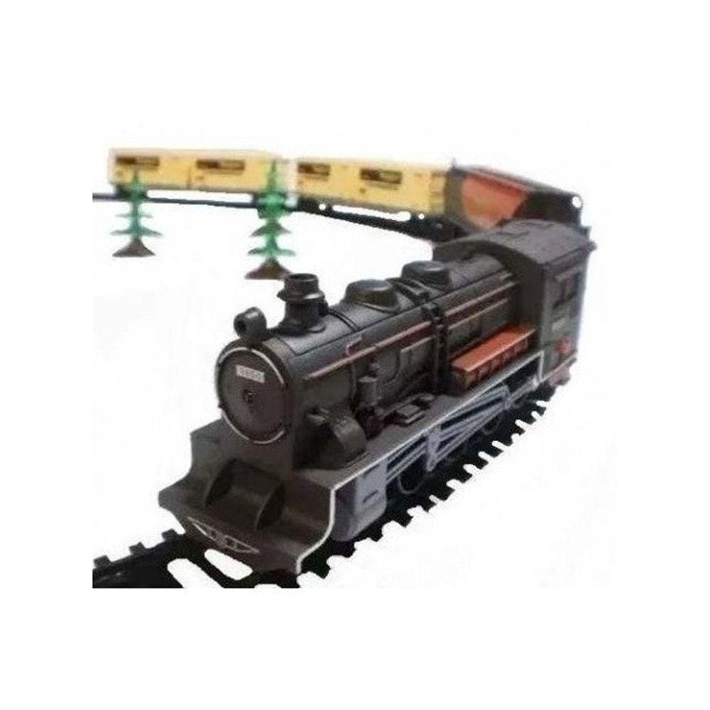 Pista Trem Locomotiva Infantil c/ 2 Vagoes Som e Luz dm Toys