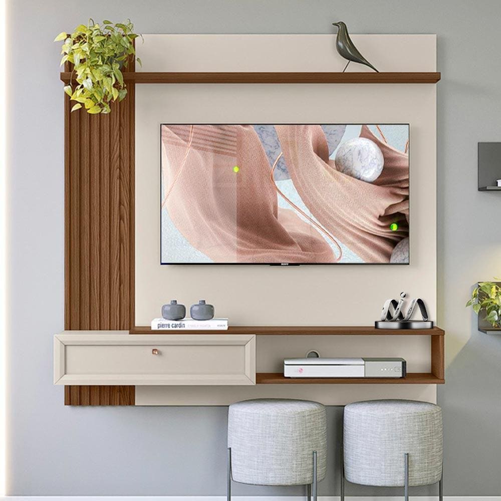 Painel Para TV 55 Polegadas Ripado Freijó Off White Alvorada Linea Brasil