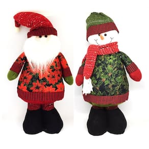 Jogo Papai Noel e Boneco de Neve Pelúcia Em Pé Decor Bico de Papagaio 42cm - Master Christmas