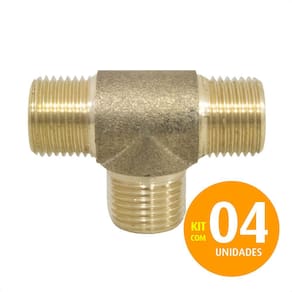 Conexão Tee Macho De 1/2 BSP Em Latão Amarelo Kit 04un