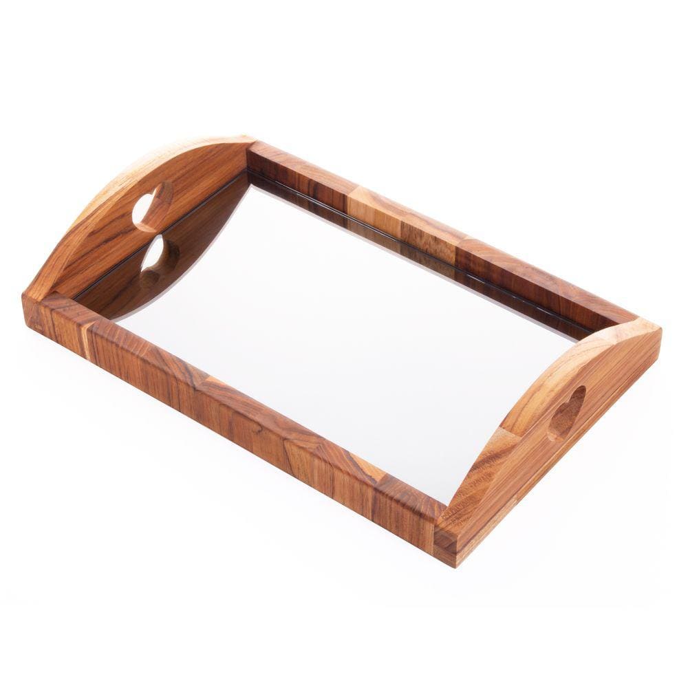 BANDEJA MADEIRA C/ESPELHO CORACAO TECA BLACK 36x23x7cm