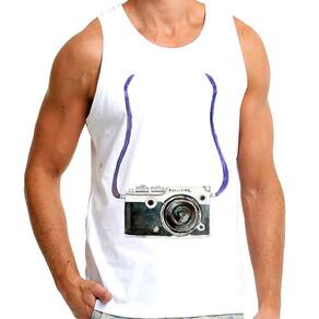 CAMISETA MASCULINA REGATA Câmera Profissional Com Cordão