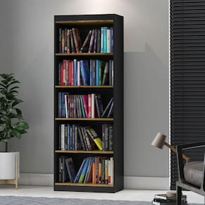 Armário Livreiro / Estante para Livros Encanto Preto com Nature - Rede Moveis