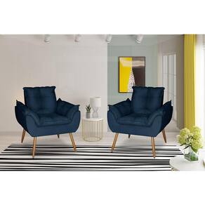 Kit 2 Poltronas Opala Decorativa Suede Azul Marinho Dal Poz Estofados