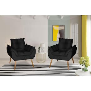 Kit 2 Poltronas Opala Decorativa Suede Preto Dal Poz Estofados