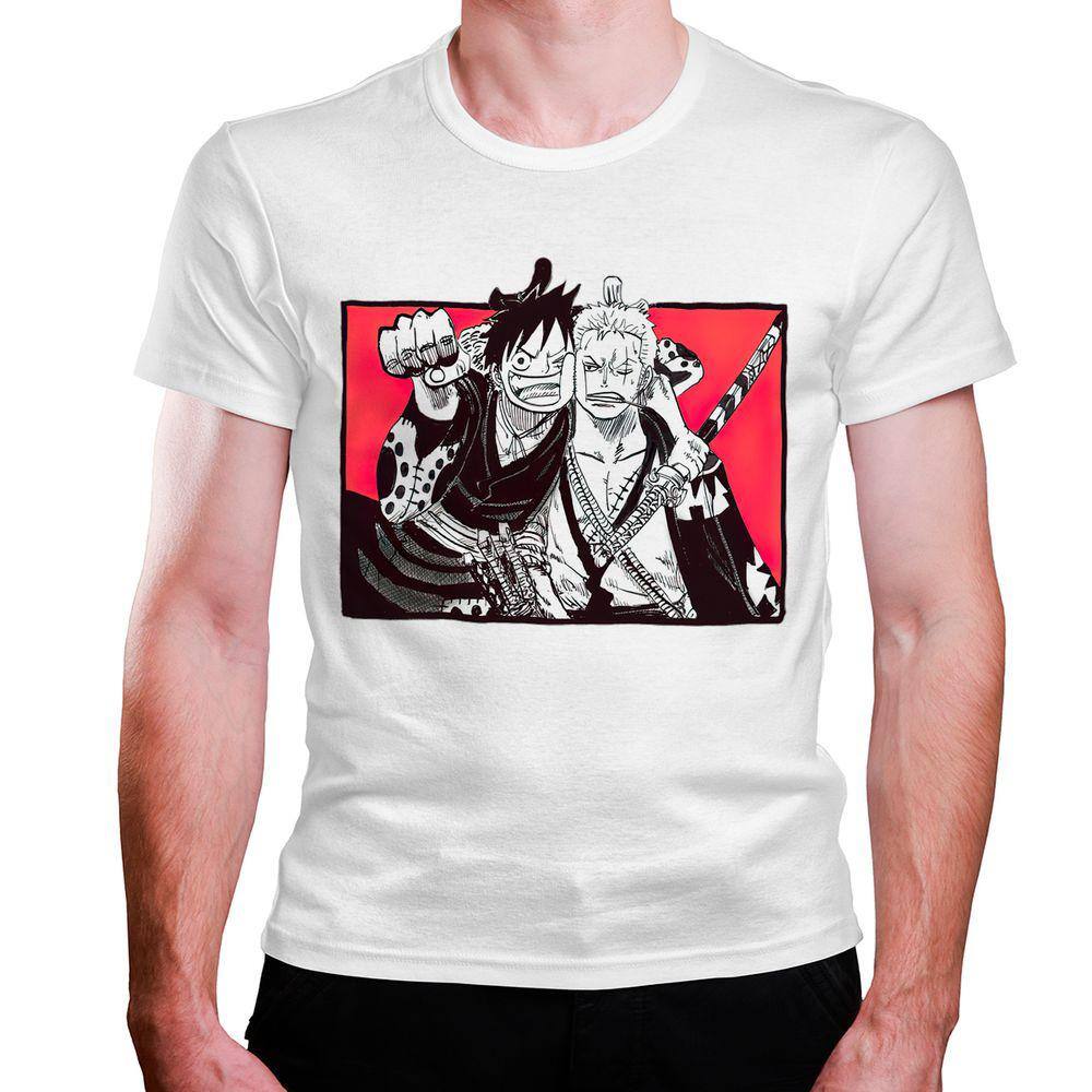 Camiseta Baby Look Luffy e Zoro com Roupas de Wano