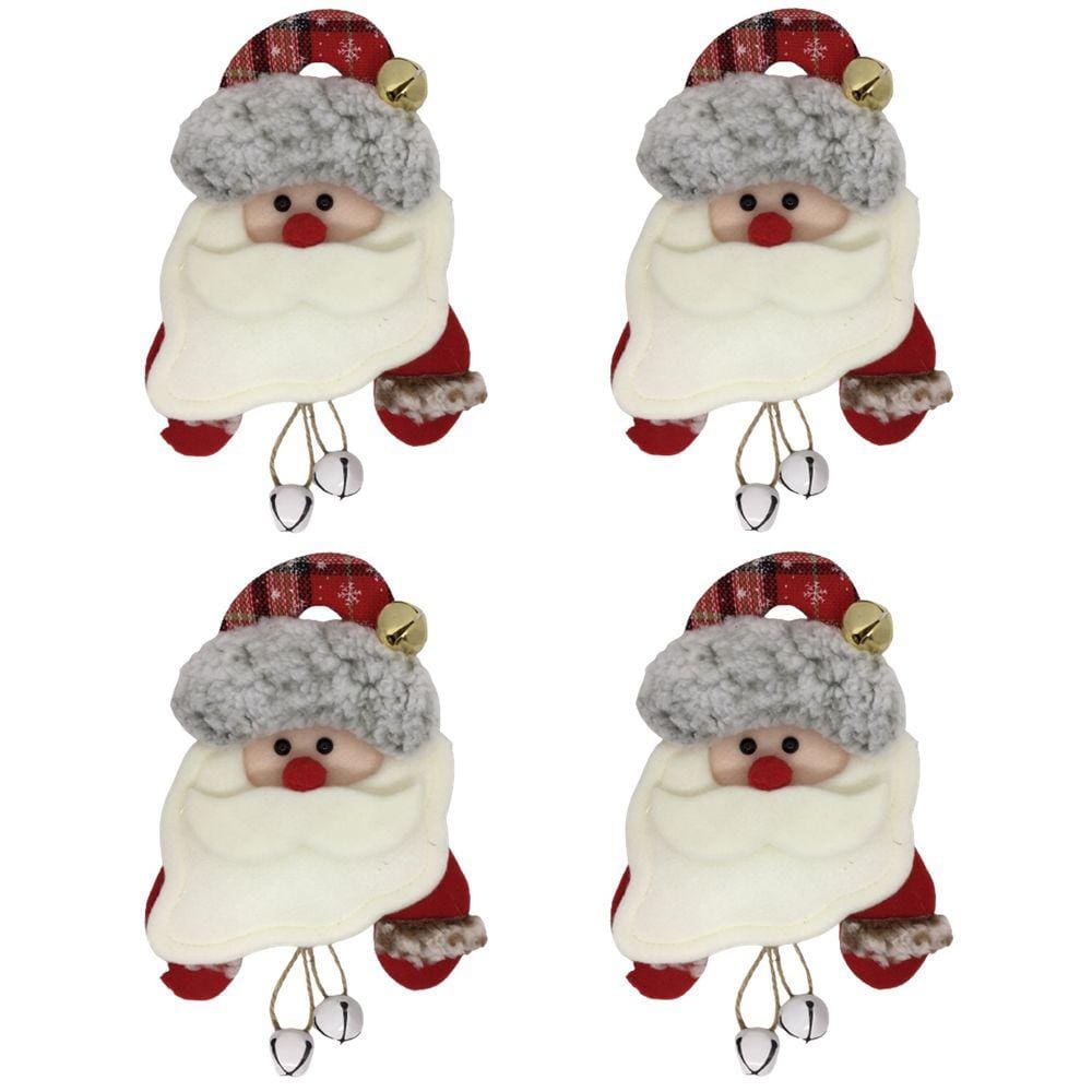 Kit 4 Bonecos Natal Pelúcia Guizo Papai Noel 27cm Enfeite Árvore - Master Christmas