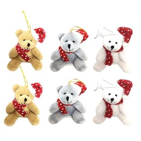 Kit Ursinho Pelúcia Natal Pendente com Gorrinho 15cm 6 Unidades - Master Christmas