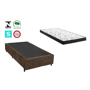 Cama Box Solteirão Marrom Suede + Colchão Espuma D33 96x203x15