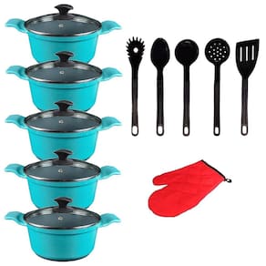 Jogo Panelas Azul Cerâmica Talher Preto Javali AAL 16 A 24