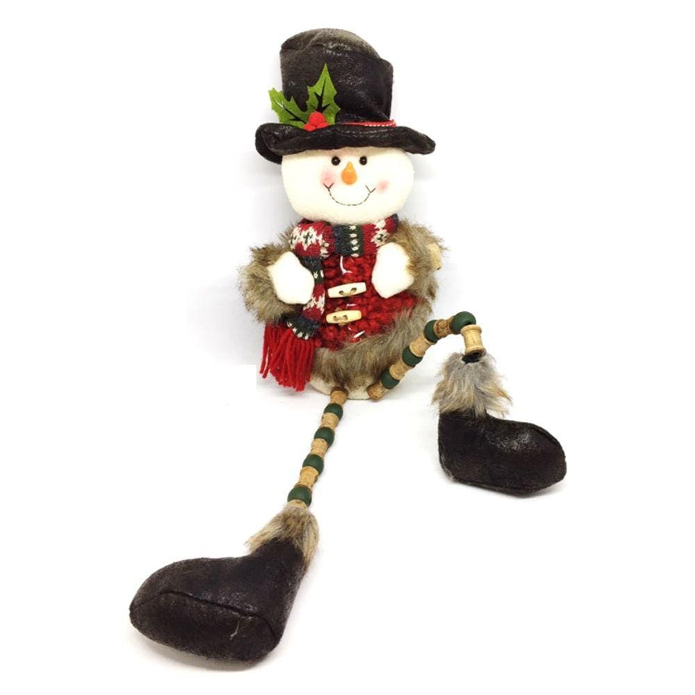 Boneco de Neve Pelúcia Sentado Rústico Perna Miçanga Madeira 46cm - Master Christmas