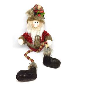 Papai Noel Pelúcia Sentado Rústico Perna Miçanga Madeira 46cm - Master Christmas