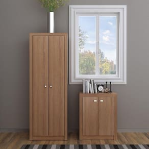 Conjunto Home Office 2 Peças Armário 2 Portas ME4105 com Balcão 2 Portas ME4103 Espresso Móveis Amendoa