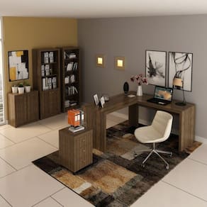 Conjunto Home Office 5 Peças com 1 Mesa 1 Armário 1 Gaveteiro 1 Estante 1 Balcão Espresso Móveis Nogal