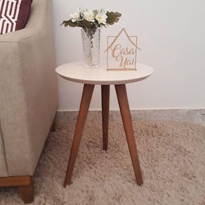 Mesa Lateral Tampo em Laca 50x40cm Pés Palito Casa Uai Off White