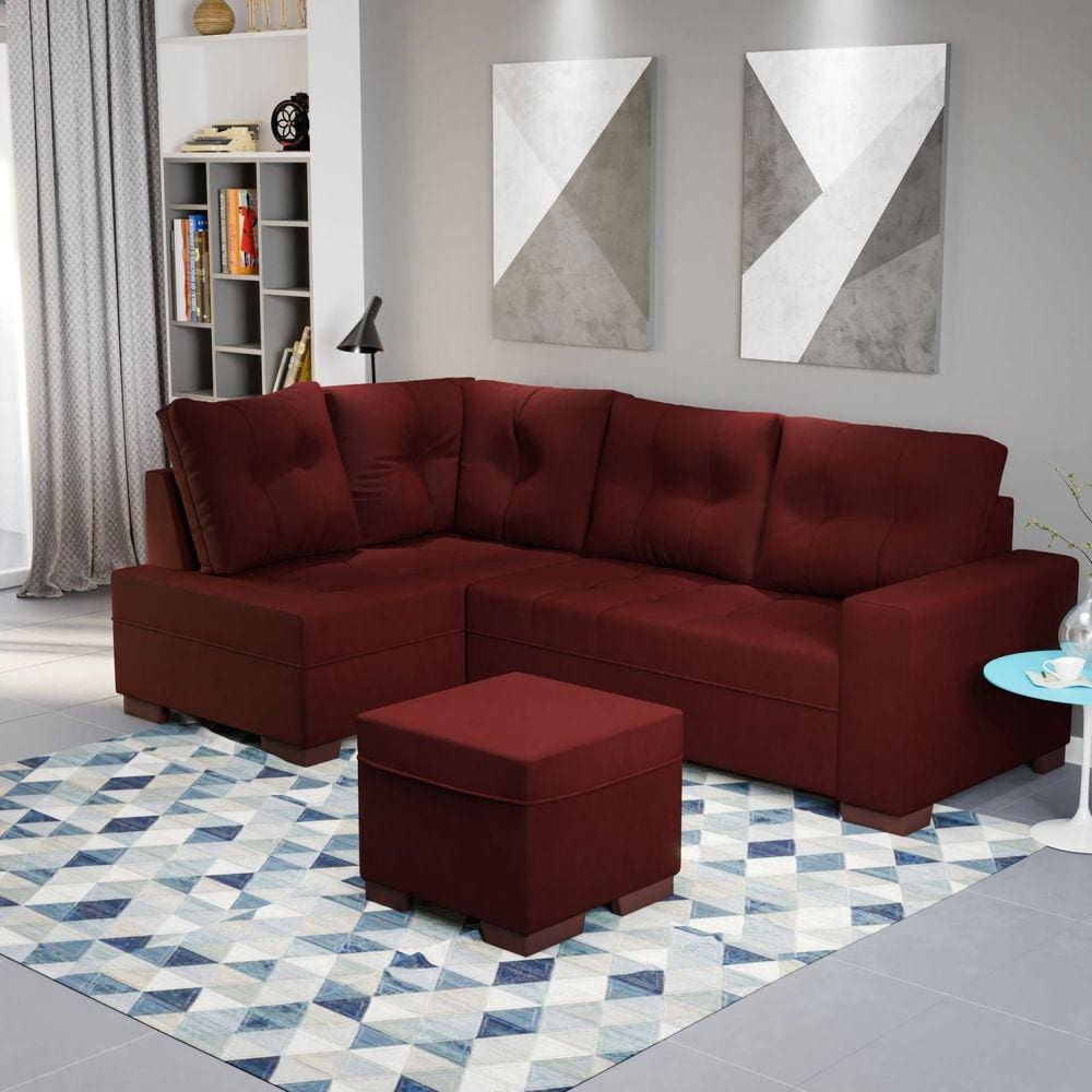 Sofá de Canto com Puff 7 Lugares 238cm Gávea Montreal Vermelho