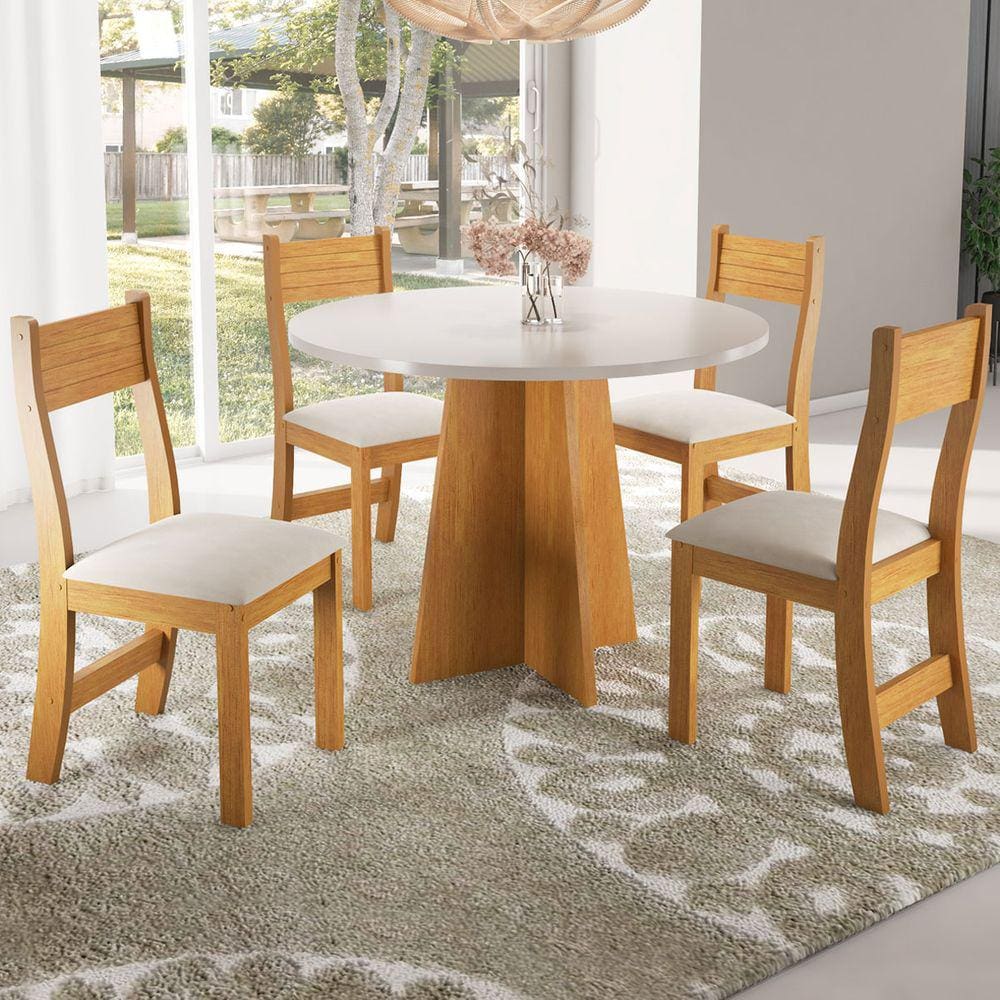 Mesa de Jantar 4 Lugares Lorena Marrom/Blonde/Nude - Viero Móveis
