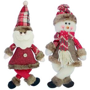 Kit 12 Enfeites Boneco De Neve E Papai Noel Natal Em Tecido 30Cm