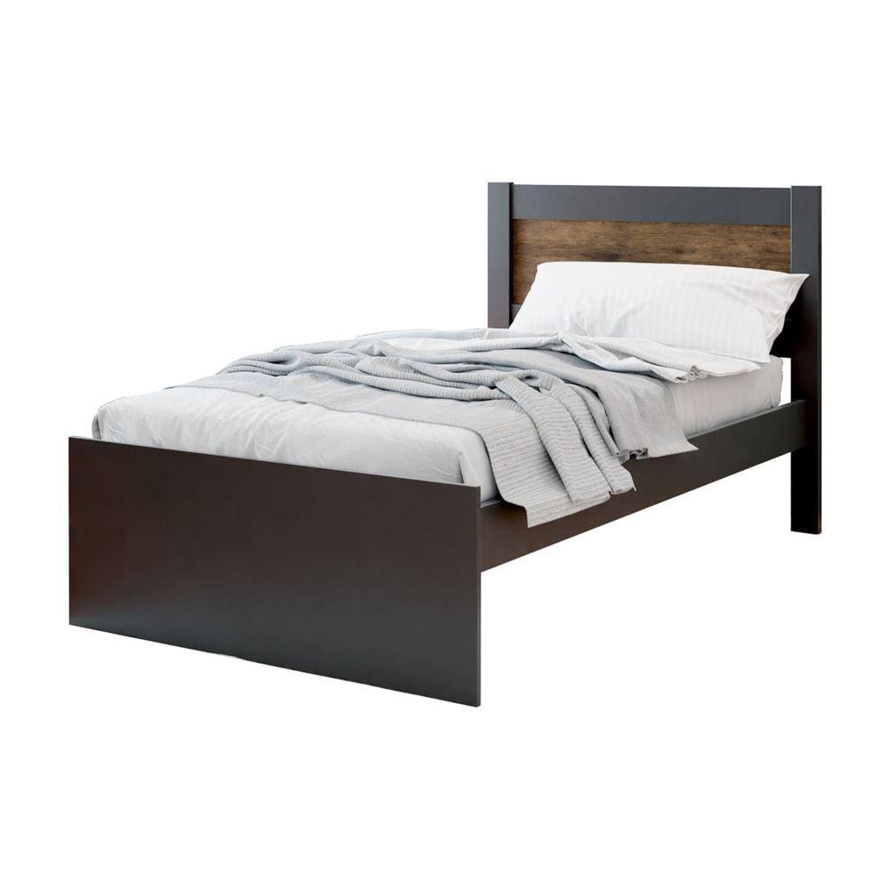 Cama Solteiro Prisma Preto com Jequitibá - JeA Móveis