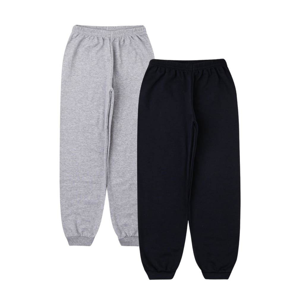 Kit 2 un. Calça Moletom Infantil Flanelada com Punho, Juvenil Tradicional